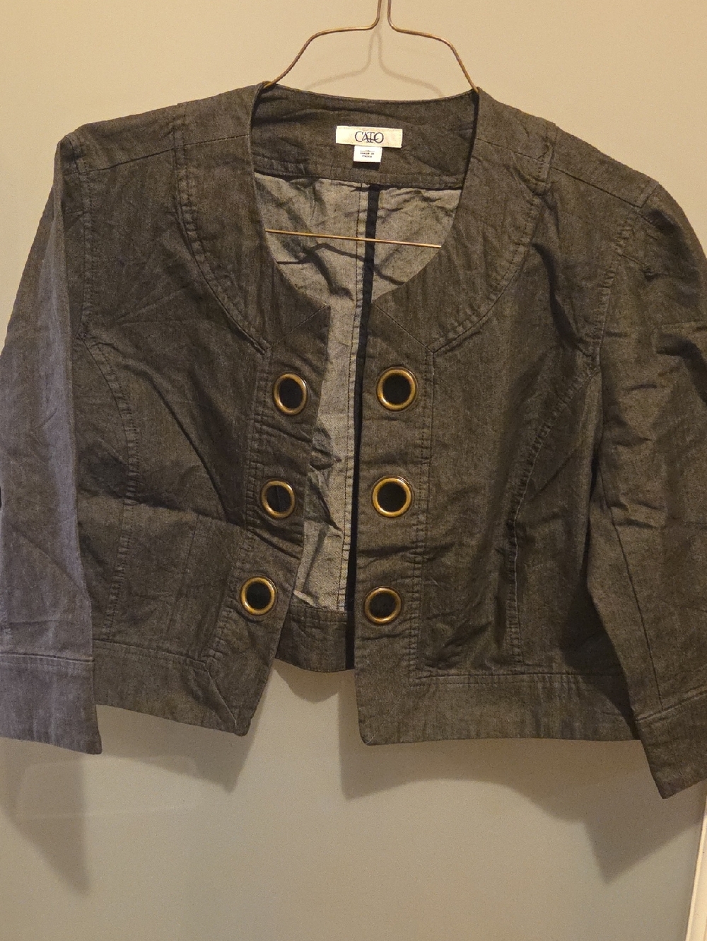 Cato Brown Denim Cropped Jacket with Brass Grommets